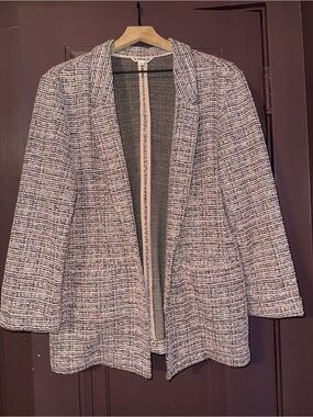 Nanette Lepore Lightweight Pale Pink Tweed Open-Front Blazer